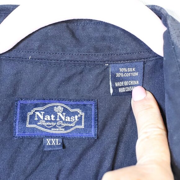 Nat Nast Luxury Originals Size XXL Silk/Cotton blend black w/palm trees button d - Picture 6 of 8